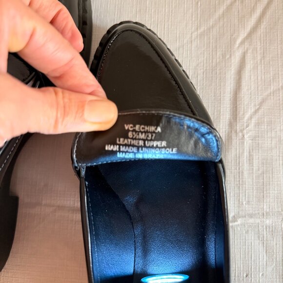 Vince Camuto Echika Black Italian Patent Leather Platform Block Heel Loafer Size - Picture 9 of 11